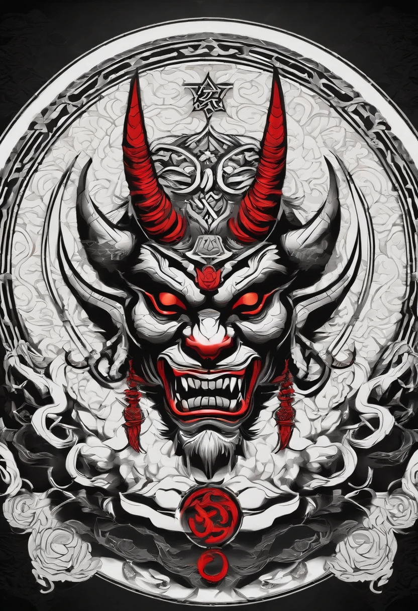 oni symbol in a thin circle with white and black background for oni
