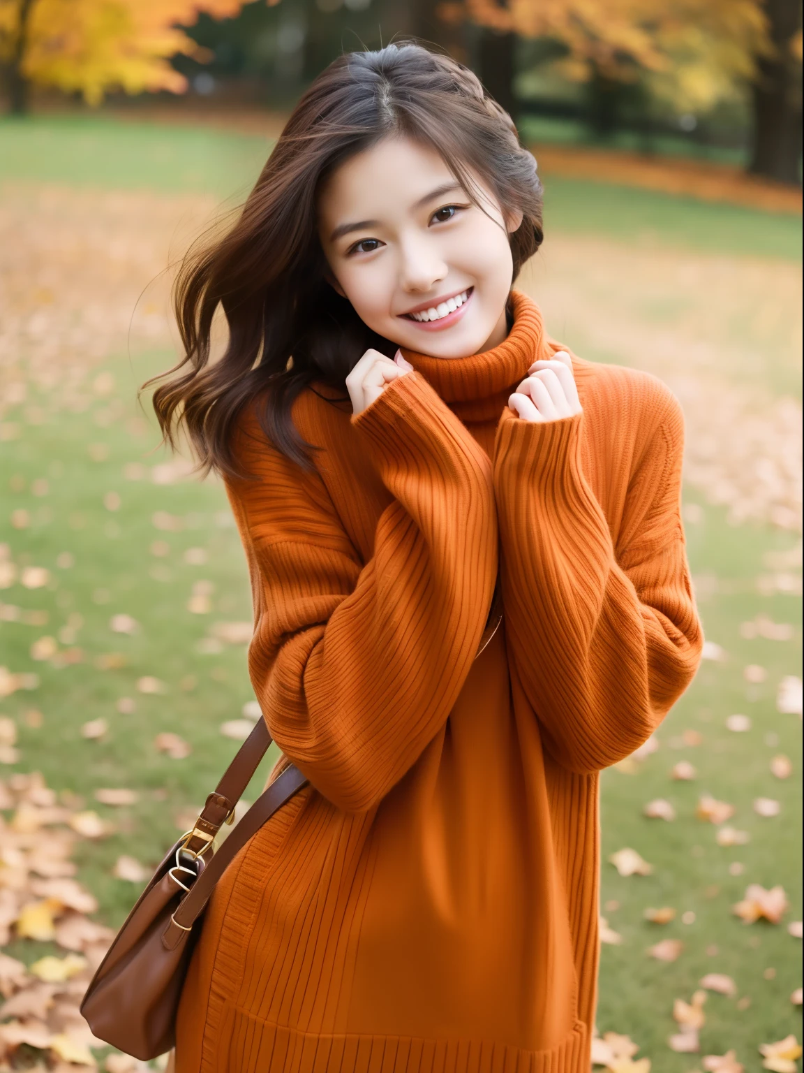 Beautuful Women、18year old 、FULL BODYSHOT、NSFW、autumnal、A smile