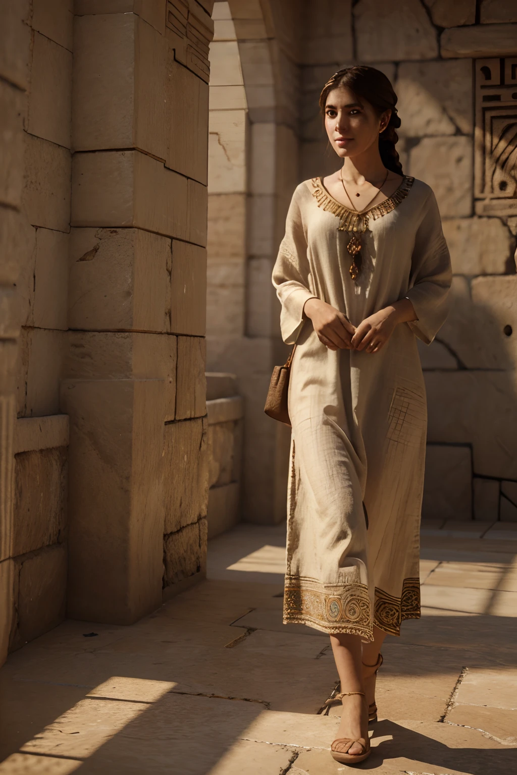 high quality, ultra-realistic, Beautiful women of ancient Mesopotamia, full body, ancient Mesopotamian civilization, Babylonia, Uruk, tunics of various lengths, linen garments, agate necklaces, paisley clothing, Kaunakes, bronze ware, a little smile, high adobe walls, luminism, 3d render, octane render, cinematic, Isometric, awesome full color, 8K Ultra HD, by yukisakura, high detailed,