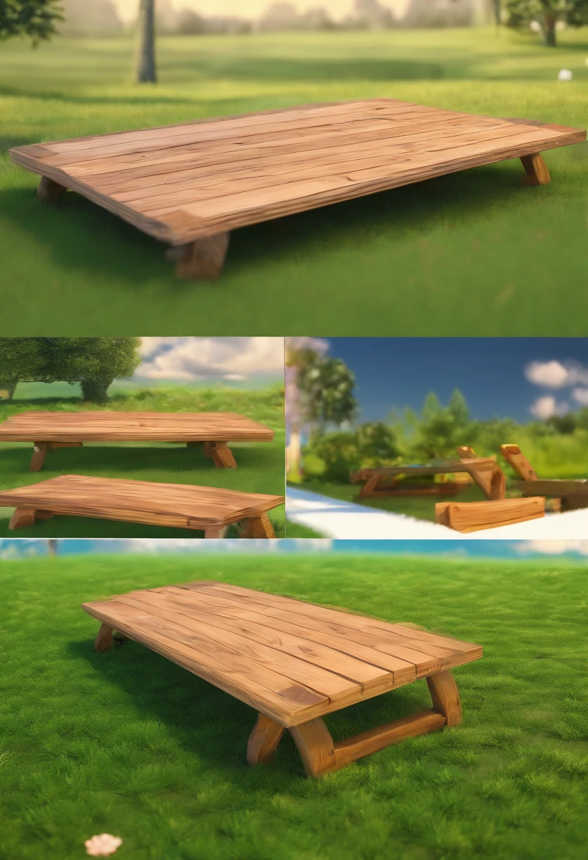 A plank stands on the grass, There are only planks, nothing background, European and American Q version style, 1080P, 1080P, HD