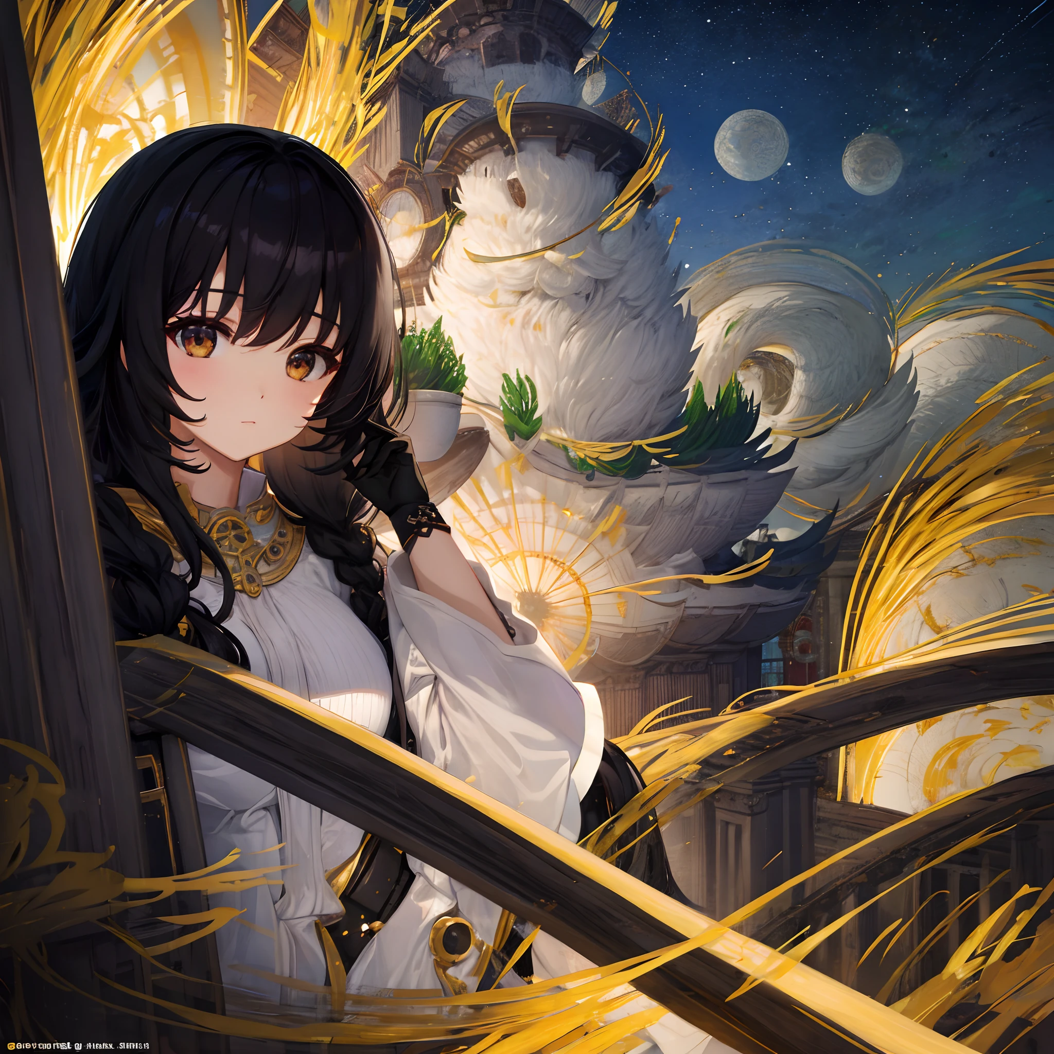 Masterpiece,Best quality,offcial art,Extremely detailed Cg Unity 8K wallpaper 1 girl,Solo,Black hair,long whitr hair,nigth