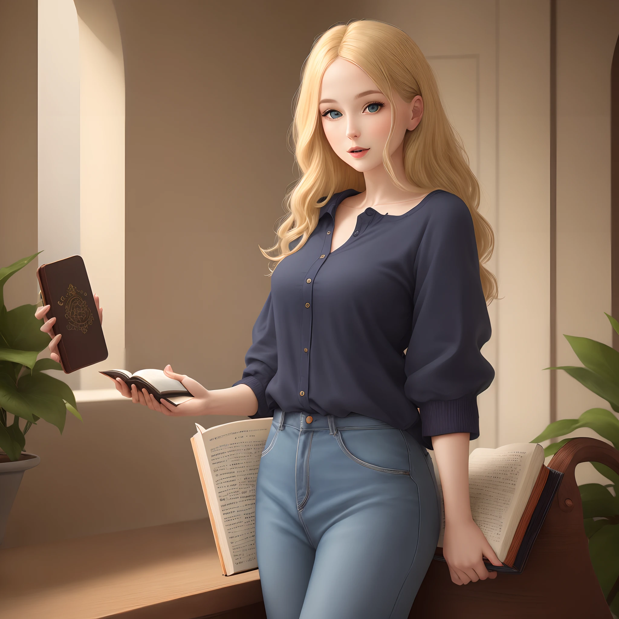 Blonde woman named Mara with a Bible in her hand