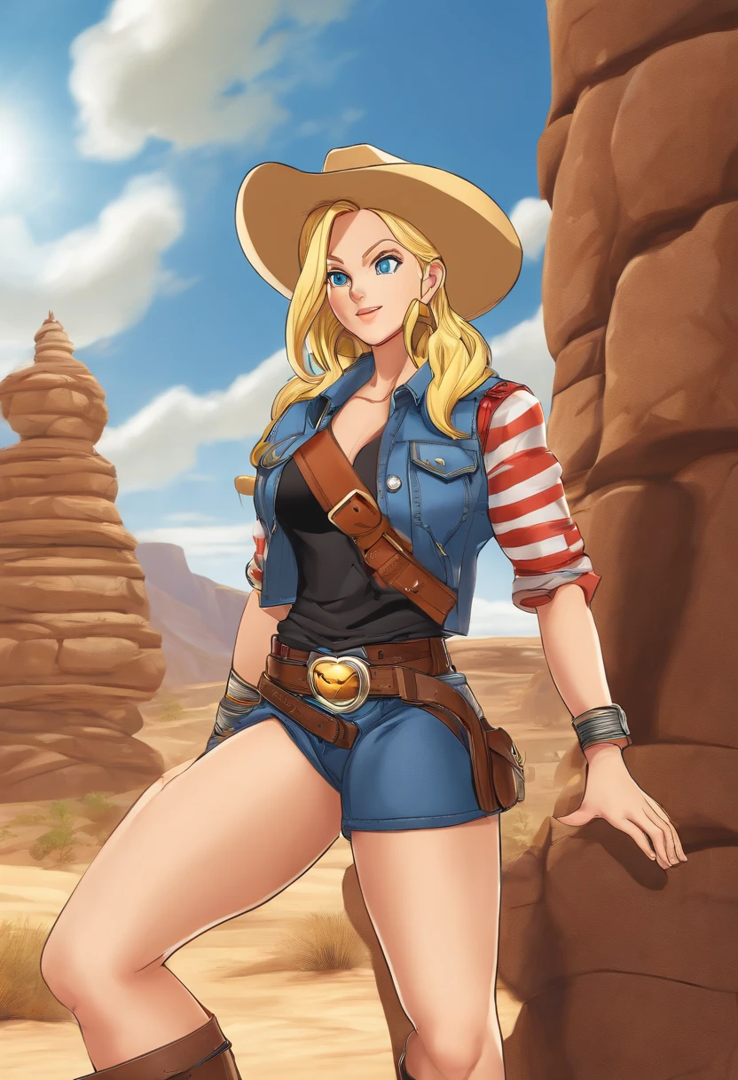 STICKER, (solid outline:1.3), (NSFW:1.2), (masterpiece:1.2), (full-body:1.2), A detailed illustration of a vivid Sexy AppleJack kneeling down topless, big breasts, bare breasts, full-length, full body portrait, AppleJack from my little pony, AppleJack in the form of a girl, long blonde hair, lush hair, gloves, evil smile, detailed eyes, high ponytail, long hair, looking at viewer, gear leather, cowboy boots, full-length, cowboy hat, apple earrings, steampunk style, best quality, very detailed, ultra 8k resolution