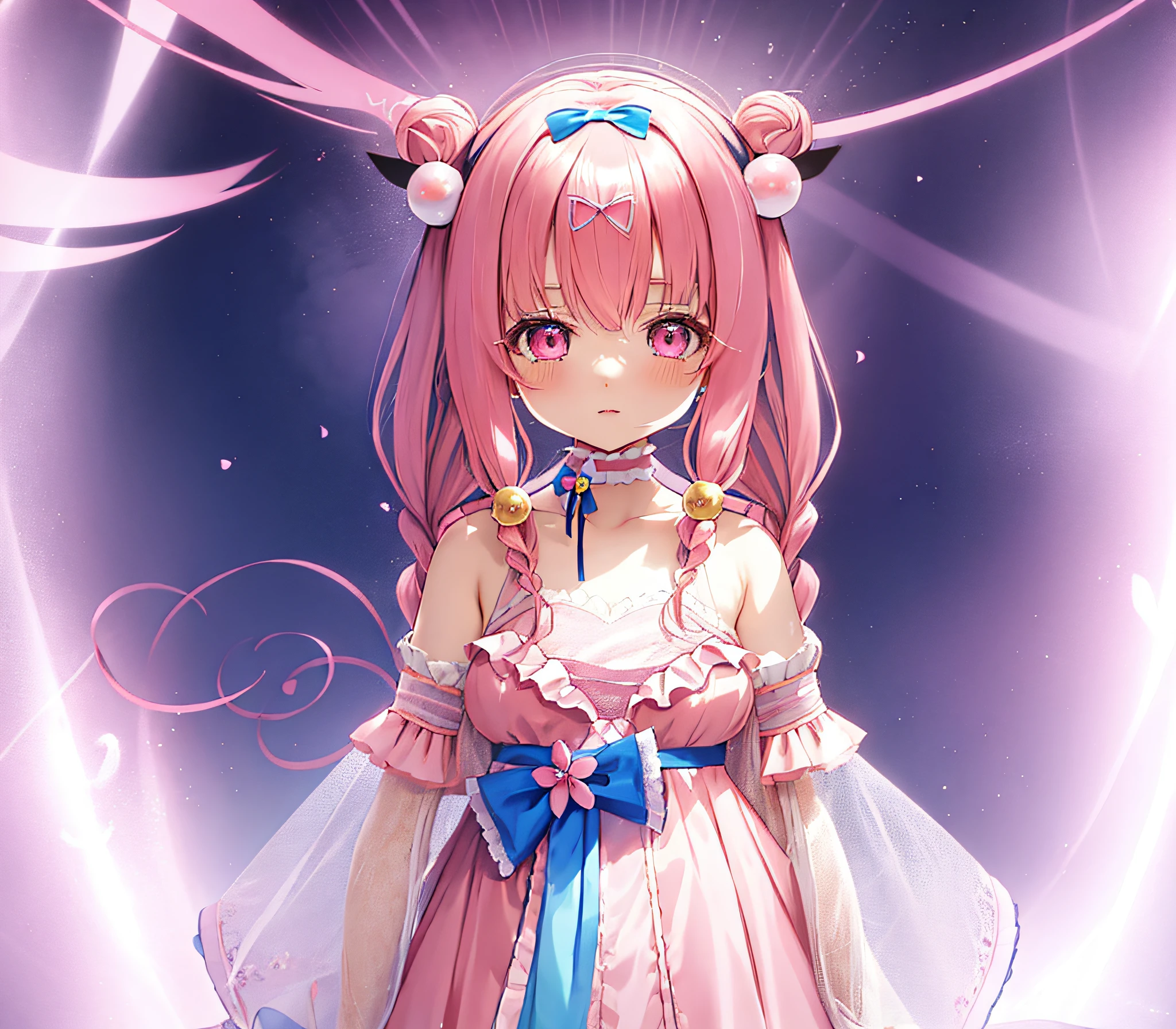 Anime girl with pink hair and angel wings wearing dress, style of magical girl, anime visual of a cute girl, cute anime waifu in a nice dress, pretty anime character design, small curvaceous , pink twintail hair and cyan eyes, anime in fantasy style, portrait of magical girl, full body adoptable, best anime character design, anime figure