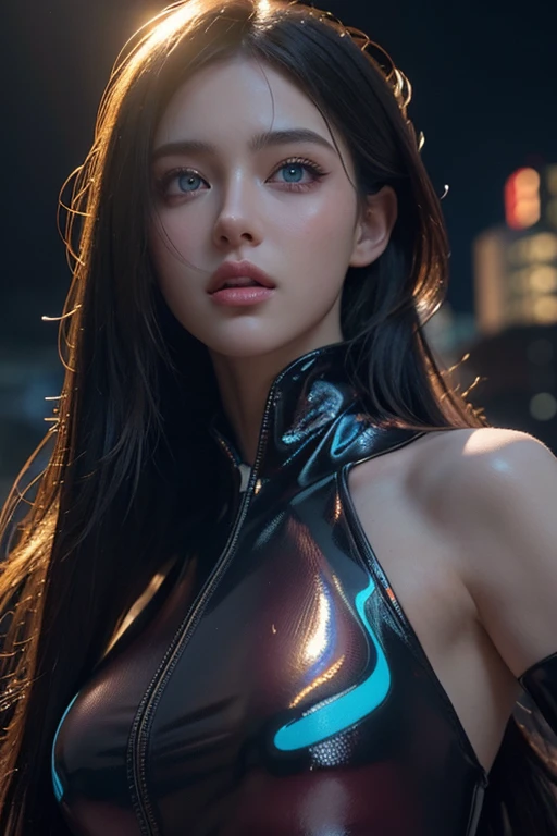 Caucasian girl , Photorealism, good looking, fine details, night setting. Realistic anime eyes. Hyperdetailed photorealism, 108 megapixels, amazing depth, glowing rich colors, powerful imagery, psychedelic Overtones, 3D finalrender, 3d shading, cinematic lighting, artstation concept art