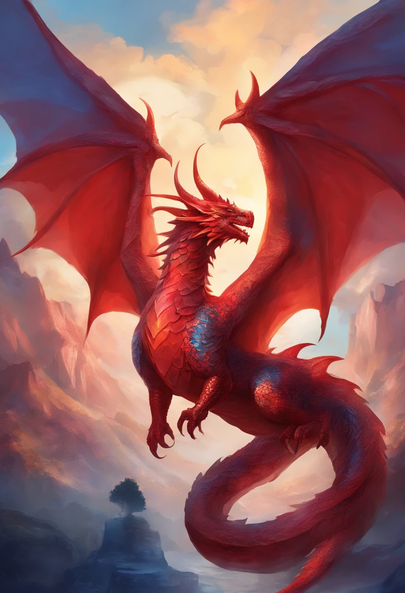 myth,red dragon , Blue Sky Background, Jack of Hearts of Playing Cards