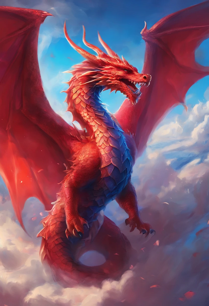 myth,red dragon , Blue Sky Background, Jack of Hearts of Playing Cards