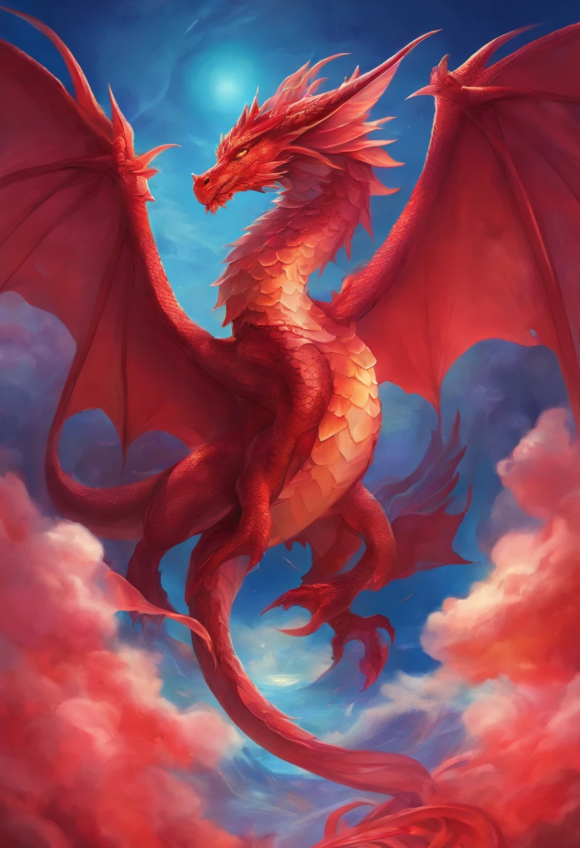 myth,red dragon , Blue Sky Background, Jack of Hearts of Playing Cards