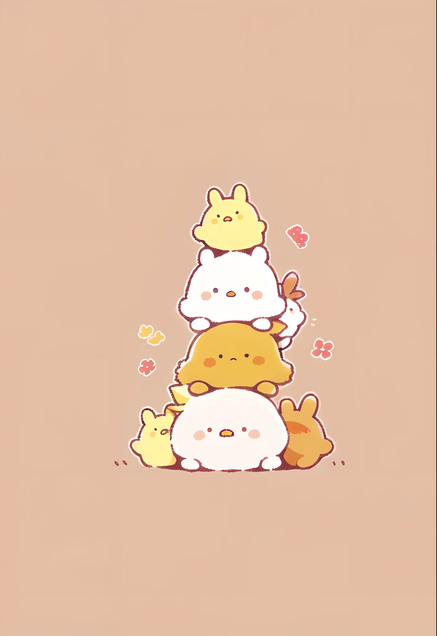 There were three cats and a dog sitting together, Mountain, cute colorful adorable, adorable creature, adorable digital art, cute artwork, by Kubisi art, lovely art style, Cute animals, Cute anime, Cute detailed digital art, cute illustration, 🍁 Cute, Japanese kawaii style, cute detailed artwork, Cute cartoon, Cute characters