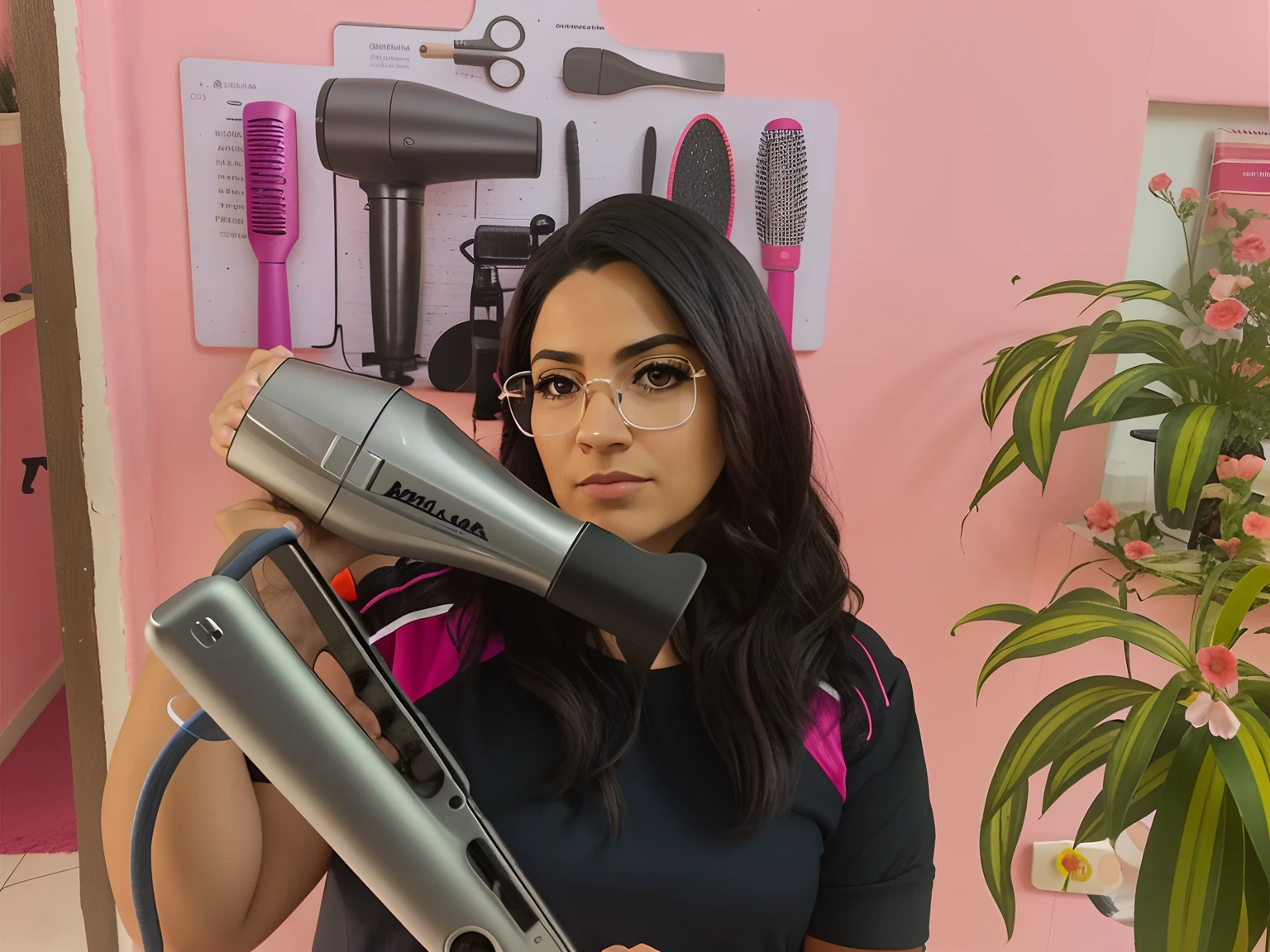 mulher arafed segurando um secador de cabelo e um secador de cabelo, by Gina Pellón, by Amelia Peláez, Directed by: Emma Rios, secador, Lorena Avarez, Directed by: Nandor Soldier, Alanis Guillen, Directed by: Glòria Muñoz, Directed by: Ramon Silva, inspired by Gina Pellón