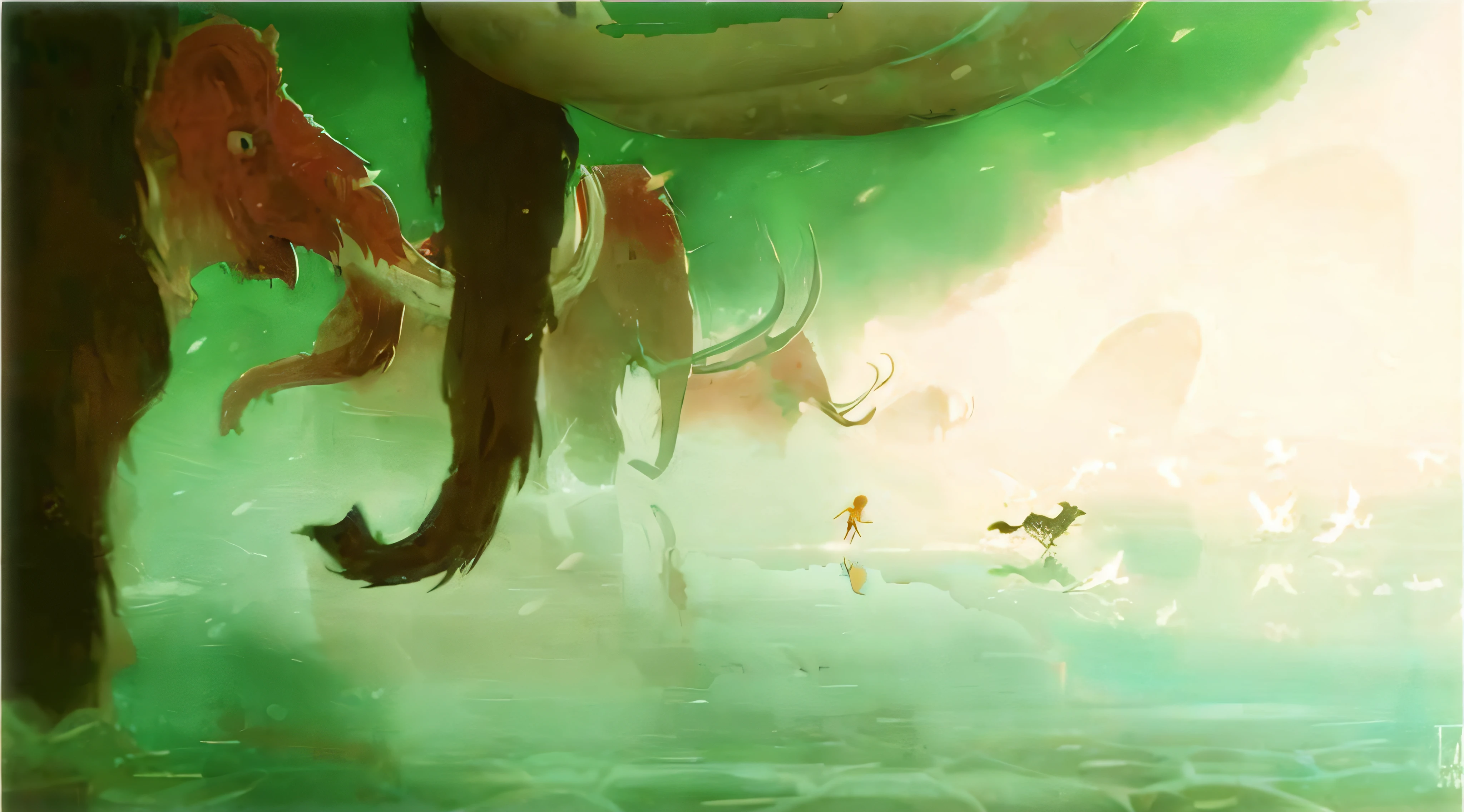 《the lion king》Concept illustration, Elephant mammoth landscape, Background with,Skysky, inspired by Craig Mullins, award winning concept art, 《the lion king》conceptual drawing, concept art by disney, concept art illustration, Anime fantasy artwork, High quality digital concept art, krenz cushart and artem demura,