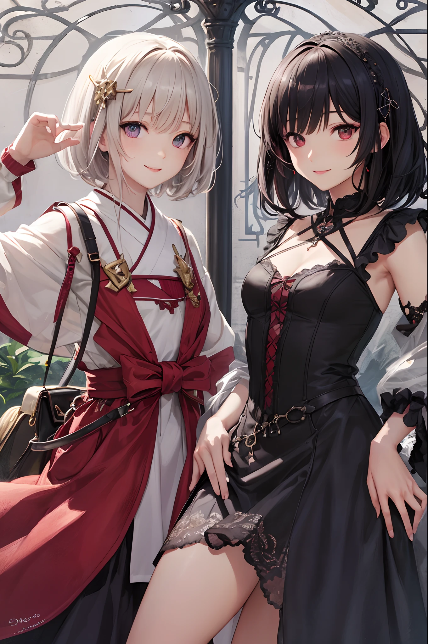 ​masterpiece、top-quality、超A high resolution、2D Beautiful Girl、animesque、teens girl、greyt hair、short-haired、Fox-like figure、Beautiful red eyes、The clothes are also depicted in detail、Eyes are depicted in detail、The face is depicted in detail、sorcerer、soio、Gentle smile、hair adornments、animesque、illustratio