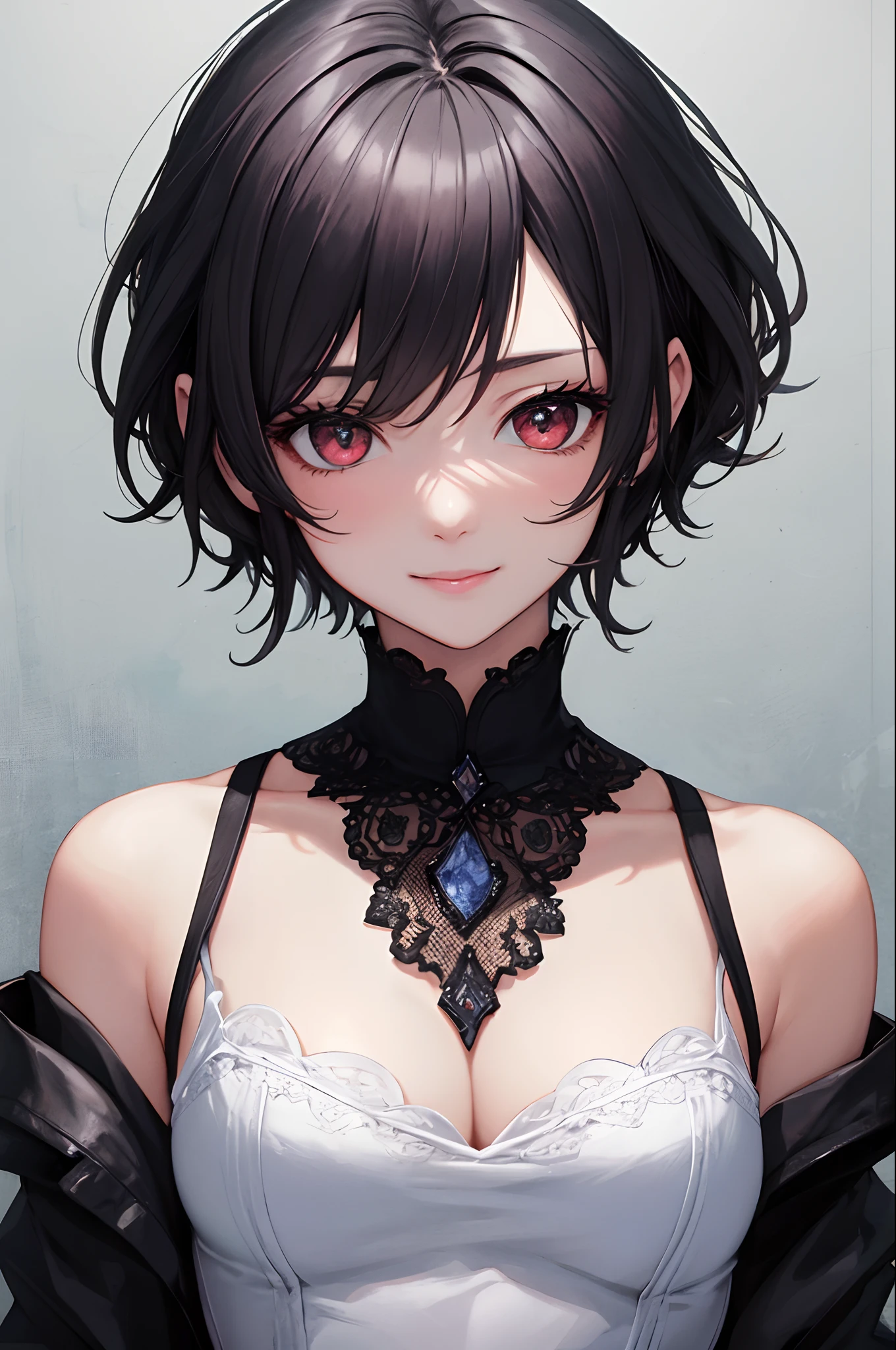 masterpiece、top-quality、超A high resolution、2D Beautiful Girl、animesque、teens girl、greyt hair、short-haired、Fox-like figure、Beautiful red eyes、The clothes are also depicted in detail、Eyes are depicted in detail、The face is depicted in detail、sorcerer、soio、Gentle smile、hair adornments、animesque、illustratio