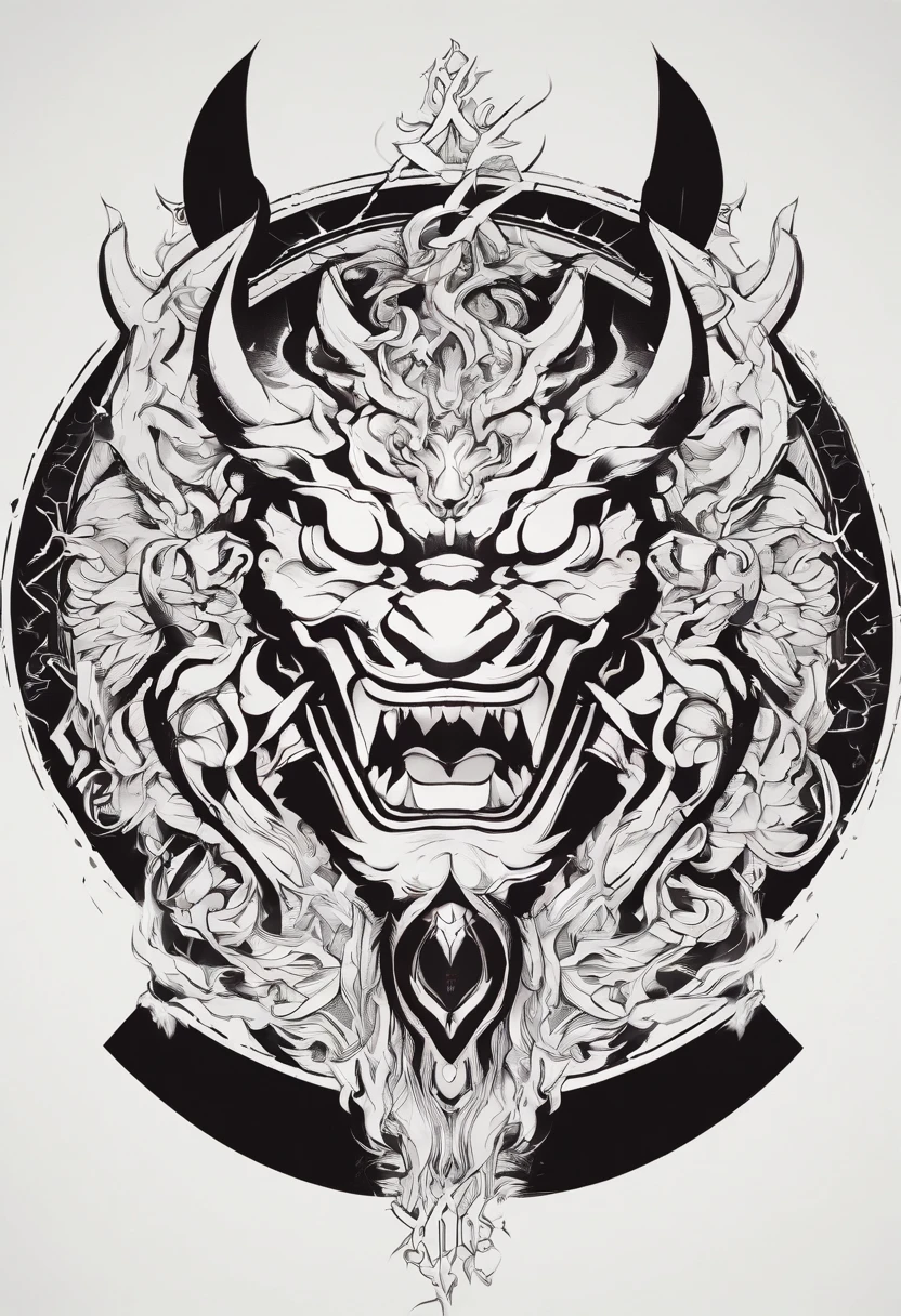 oni symbol in a thin circle with white and black background for oni