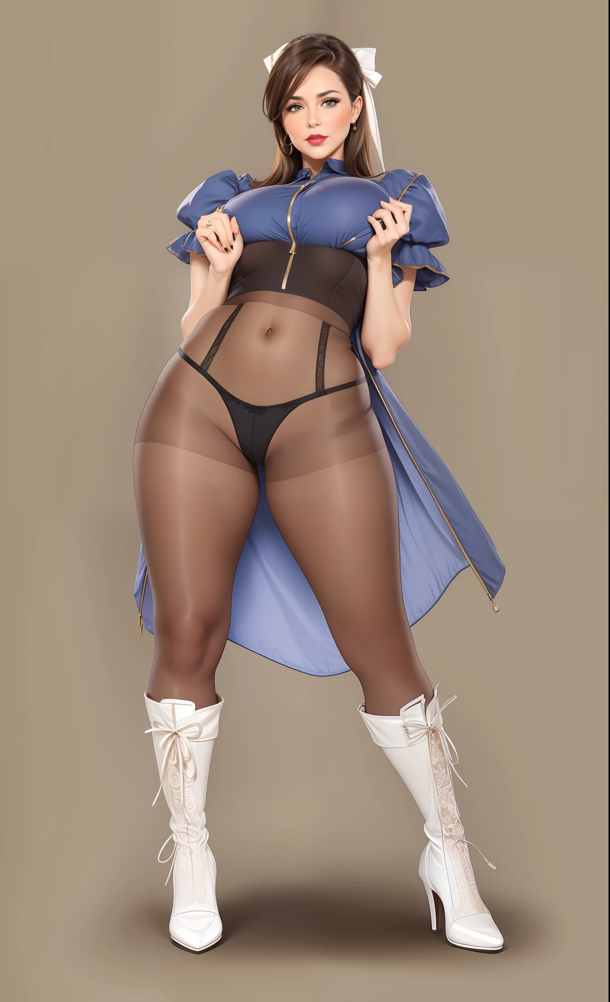 2 heads,Portrait of a 40-year-old woman with brown hair, a captivating gaze, Brown eyes, Wrinkles on her face, Black pantyhose,She wears very sexy lingerie that reveals her big sagging breasts, Light makeup and red lips. 32K