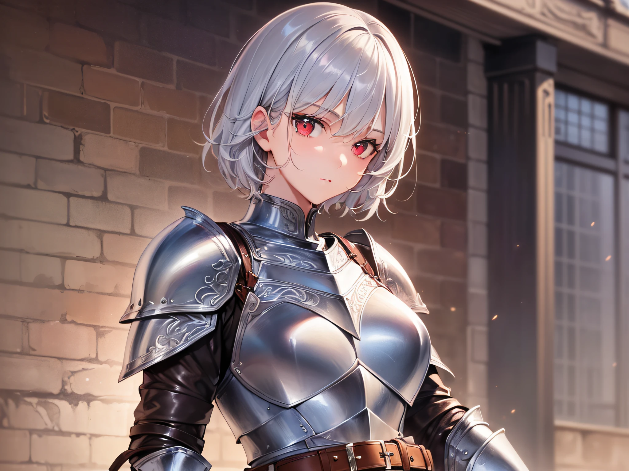 #Basics A girl is posing for a photo, (((One Girl))), (((Baby Face:1.4)) + ((cute:1.4)) + ((15 years old))), 
break 

#Clothing Accessories 
((Silver on Black)Female Knight Armor:1.6) : (Quinceañera(Long skirt:1.2)dress:1.4) + (A breastplate set with red gemstones:1.2) + (Black Gauntlet:1.2) + (Red cape with shoulder pads:1.2) + (Combat Boots:1.2), 
(Gold hoop earrings), 
break 

#Features 
((Silver Hair:1.2)) + ((Center-parted bangs + The forehead is visible)) + ((Pixie Cut Hair) : (Very short hair:1.4) + Curly hair + Hair that bounces outwards + Messy hair), 
((Droopy eyes:1.4, Big eyes:1.2), blue eyes), (Small breasts), (Neutral facial features), 
break 

#background environment 
((noon, Fantasy World, Sunlit royal garden, blue sky)), 
#Facial Expression Pose
((Evil look, Laughter)), ((Confident and powerful pose)), 
#composition 
((To the camera), (Angle from the front), (Character Focus), (Cowboy Shot)), 
break 

#Body parts elements 
(Slim figure), 
(Symmetrical facial features), 
(Detailed Hair, Beautiful Hair, Shiny Hair), 
(double eyelid, Long eyelashes, Thin eyebrows:0.5, Thin eyebrows:0.5), 
(Expression of fine eyes, Beautiful and delicate eyes, Sparkling eyes, Eye Reflexes, Glitter Eyeliner), 
(Human Ear), 
(Beautiful Nose, Thin Nose), 
(Glossy Lips, Beautiful Lips, Thick lips), 
(Detailed skin, Textured skin, Beautiful Skin, Oily skin), 
break 

#quality 
(((最高quality)), ((masterpiece:1.3)), ((Very detailed))), ((Ultra-high resolution)), ((16K)), ((1080P)), ((Full HD)), 
((Anatomically correct)), ((Realistic)), (3DCG), ((Oil painting)), 
((comics, anime)), (CG illustration), (RAW Photos), 
