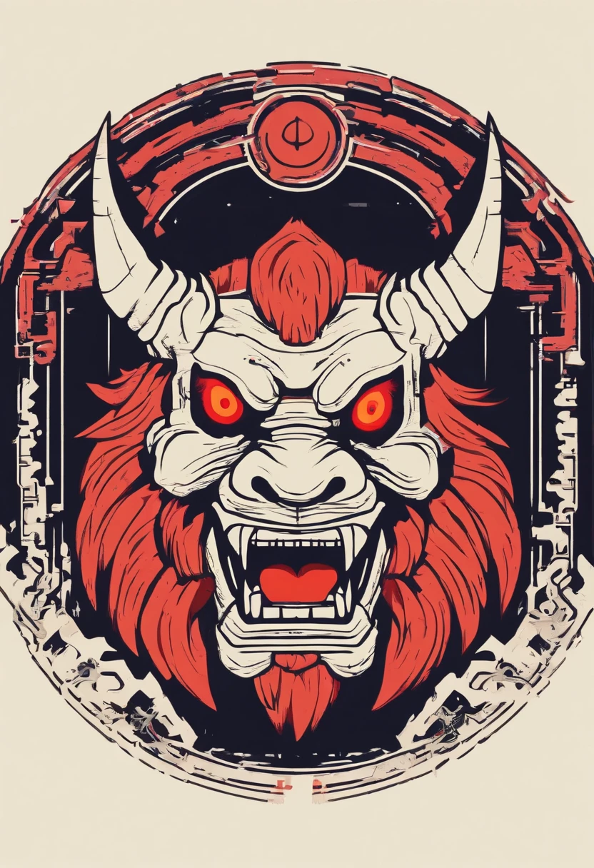 oni symbol in a thin circle with white and black background for oni
