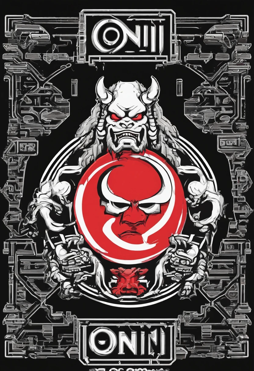 oni symbol in a thin circle with white and black background for oni