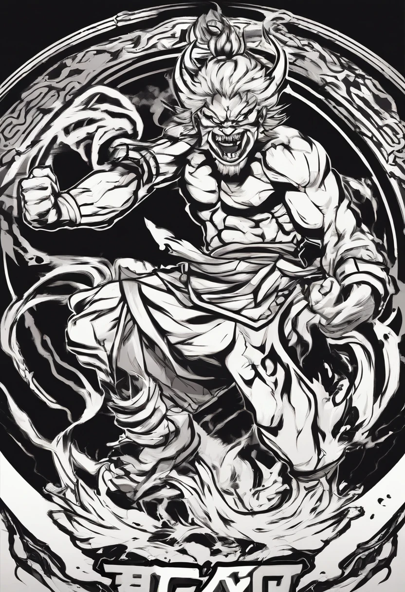 black line　Demon-faced thunder god　For coloring books　Bag round white only