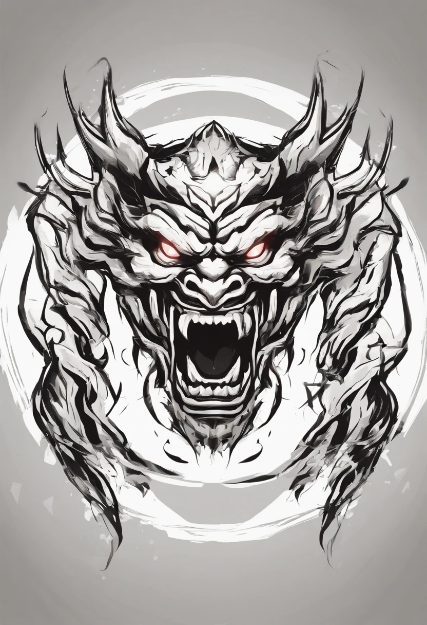 oni symbol in a thin circle with white and black background for oni