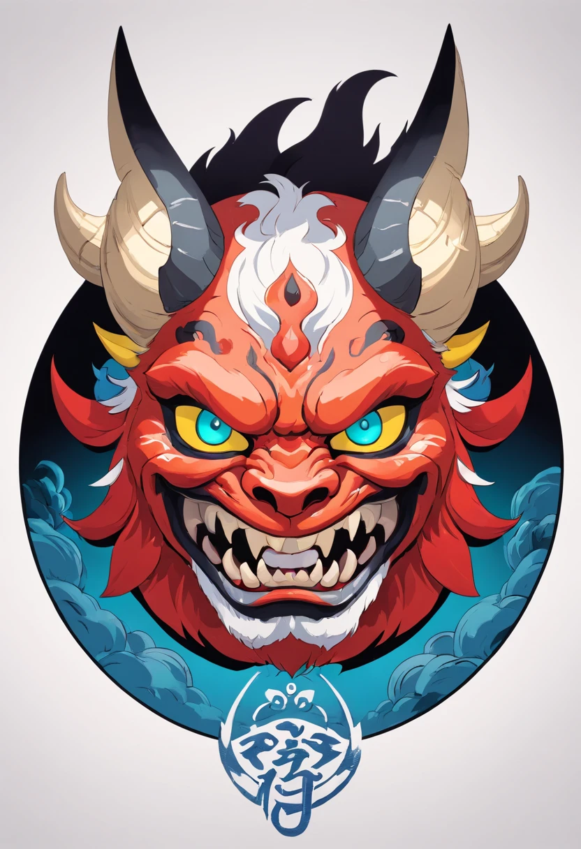 symbol of an oni head in a thin circle with a white and black background for the oni