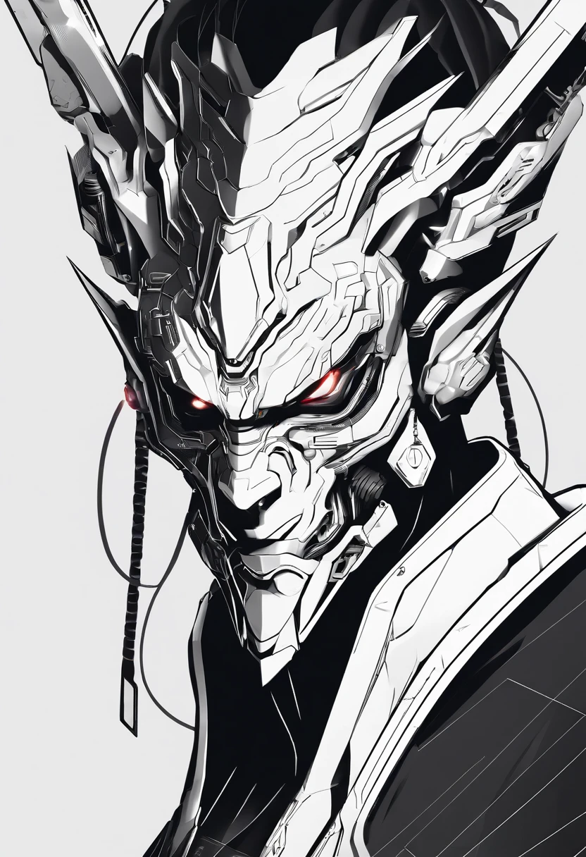 symbol of an oni head in a thin circle with a white and black background for the oni