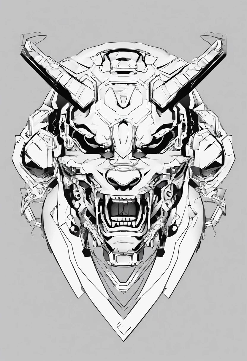 symbol of an oni head in a thin circle with a white and black background for the oni
