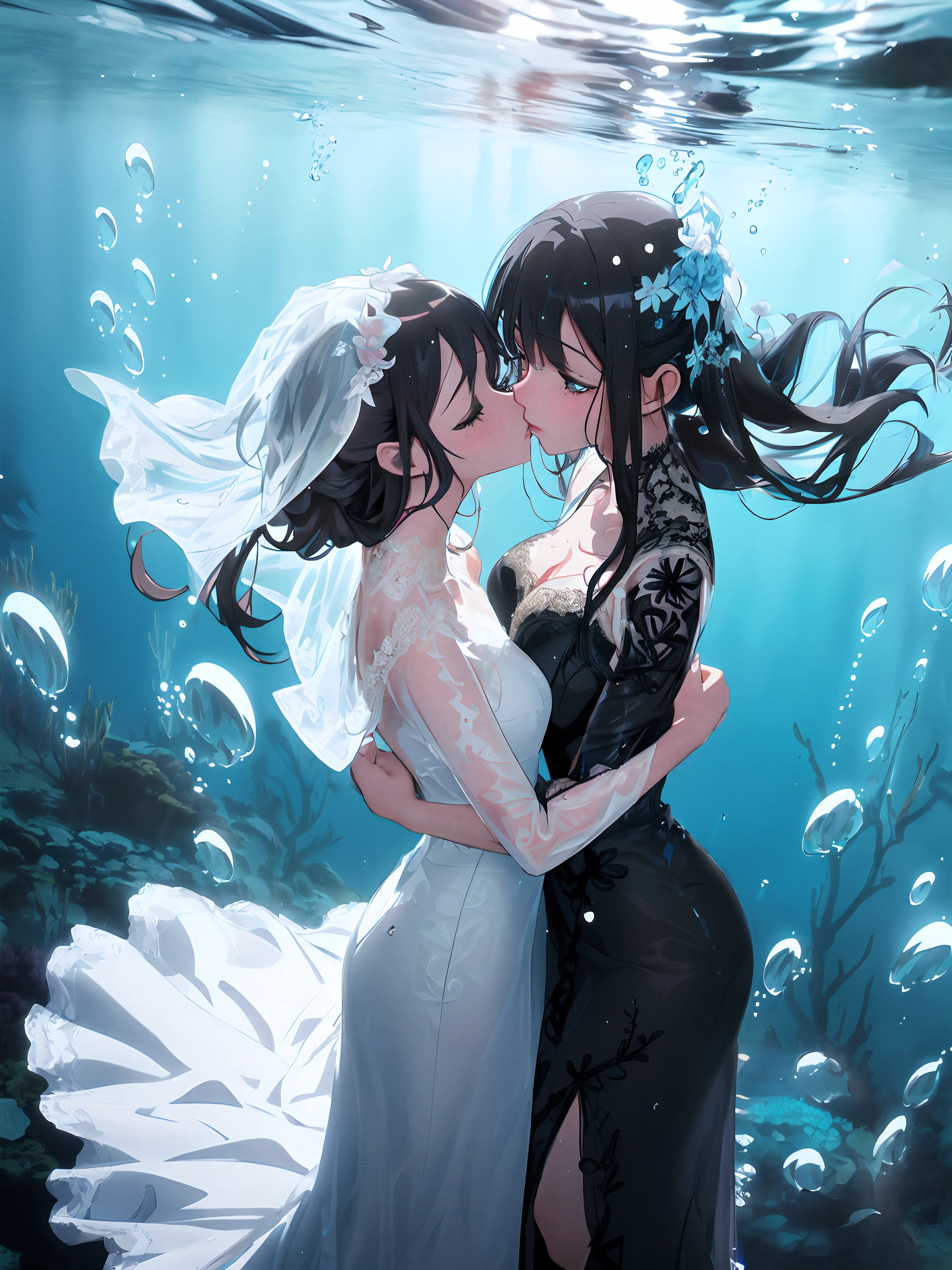 ((((wet translucent beautiful white dress,With detailed lace pattern, very long dress, very big clothes))), The best decoration, The best wrinkles), The best shadow,