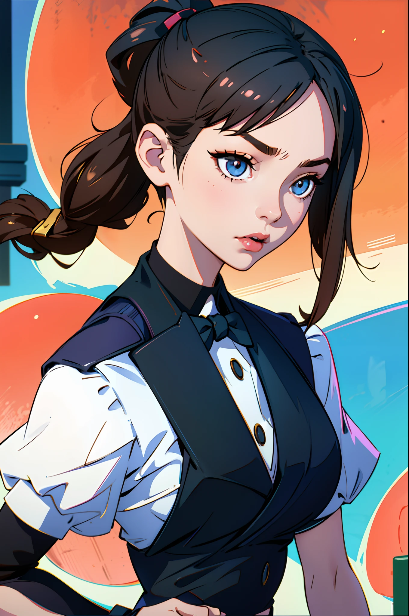 adrenaline Young Woman Trio idol
Close-up portrait of a woman in a white shirt and black bow tie,advertisement、Long black hair, a japanese girl, Smooth white tight clothes suit, Rena、 kawaii girl, Bob Blonde Girl, Phosphorus、Twin-tailed、japanese girl school uniform,Super skirt