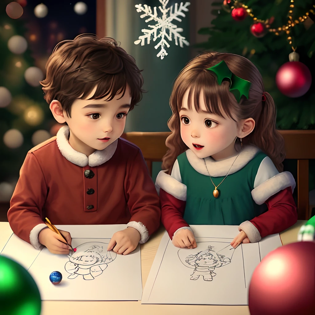 Drawing of a Christmas bauble with children of different colors in it.
