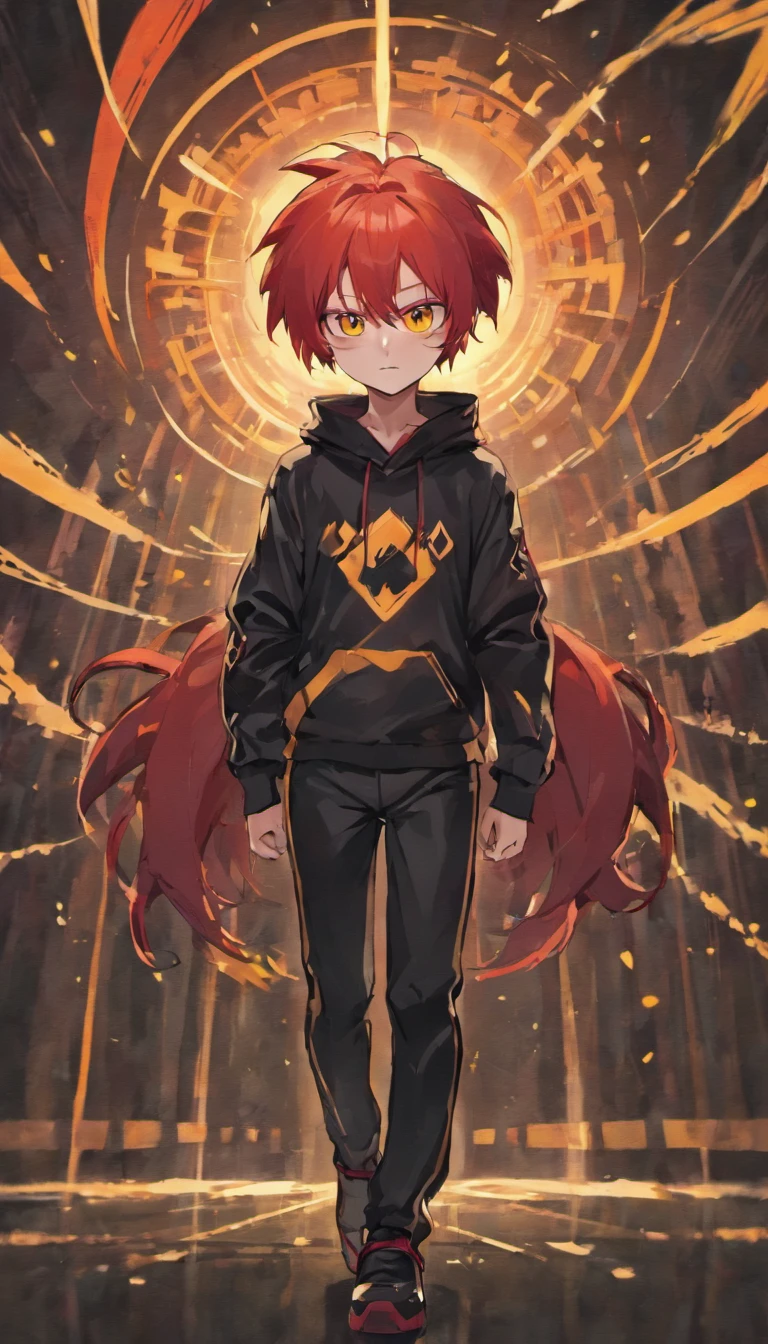 1 male human、Red-haired、Huge ass、black rubber suit、yellow eyes、short-haired、wide hips、Mokkori、Skunk ears、Skunk tail、tuxedo、Yellow hoodie、Shota、shoun