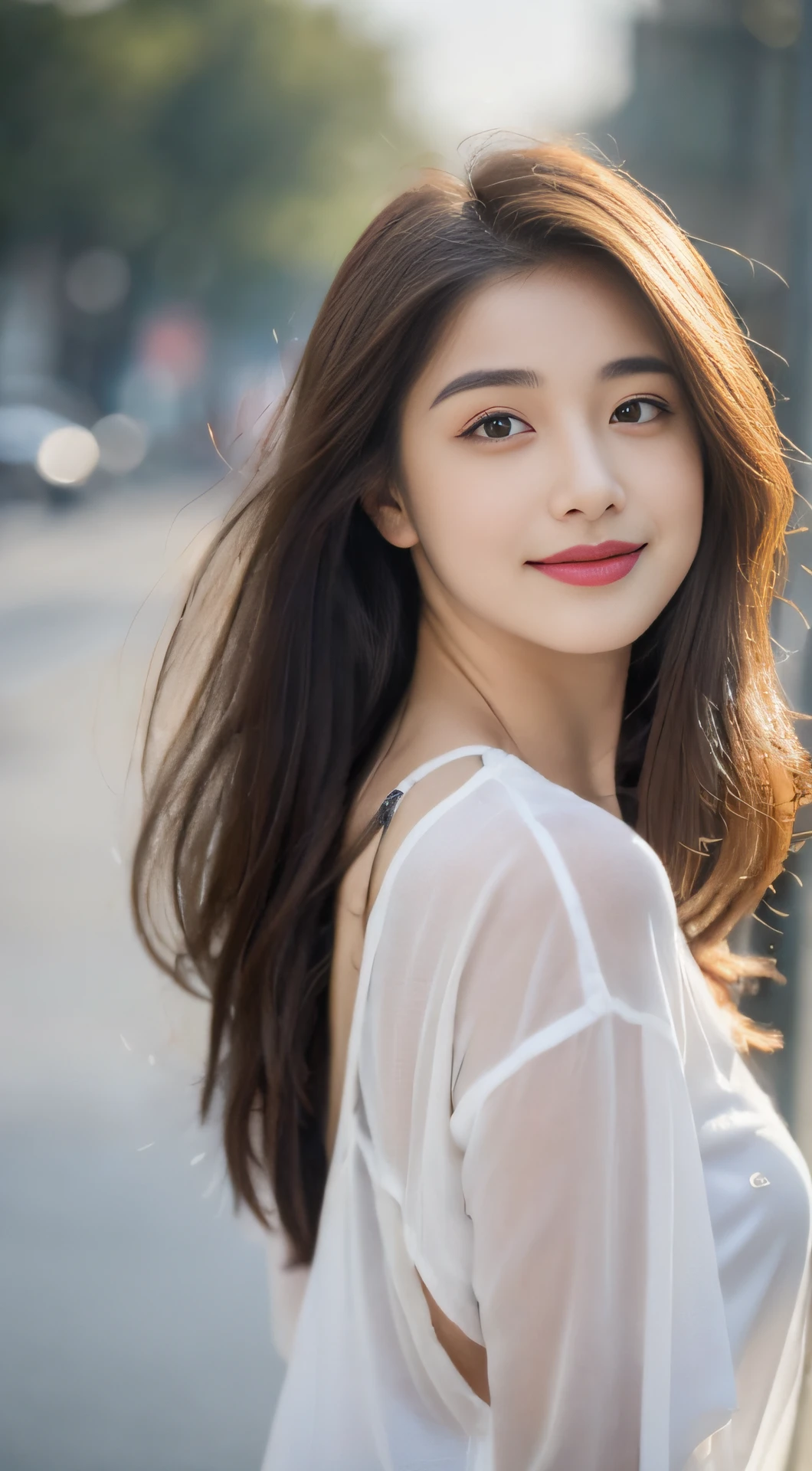 ((Best quality, 8K, Masterpiece: 1.3)), Focus: 1.2, Perfect body beauty: 1.4,   buttocks: 1.2, (layered haircuts: 1.2)), (rain, street:1.3), Highly detailed face and skin texture, Fine eyes, Double eyelids, Whitening skin, Long hair, (face round: 1.5), Sweet