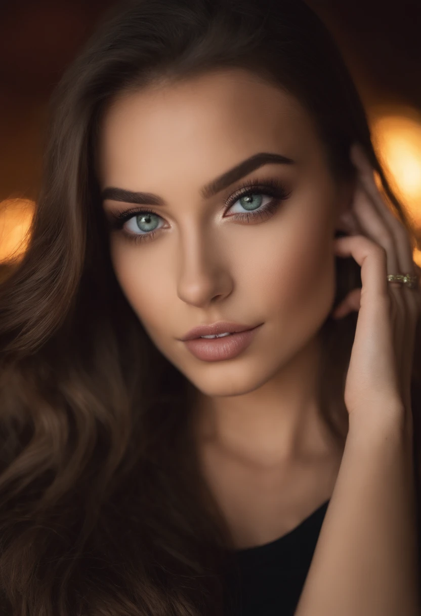 Femme arafed avec de gros seins, fille sexy aux yeux verts, Portrait Sophie Mudd, cheveux bruns et grands yeux, selfie of a young woman, Yeux de chambre, Violet Myers, sans maquillage, maquillage naturel, looking straight at camera, Visage avec Artgram, Maquillage subtil, Superbe photo du corps entier, piercing green eyes, Bel angle, fille mignonne, Image du corps entier, corps entier, Prise de vue du corps entier, brunette goddess, High detail, sexy pose, night club, parti, amusement