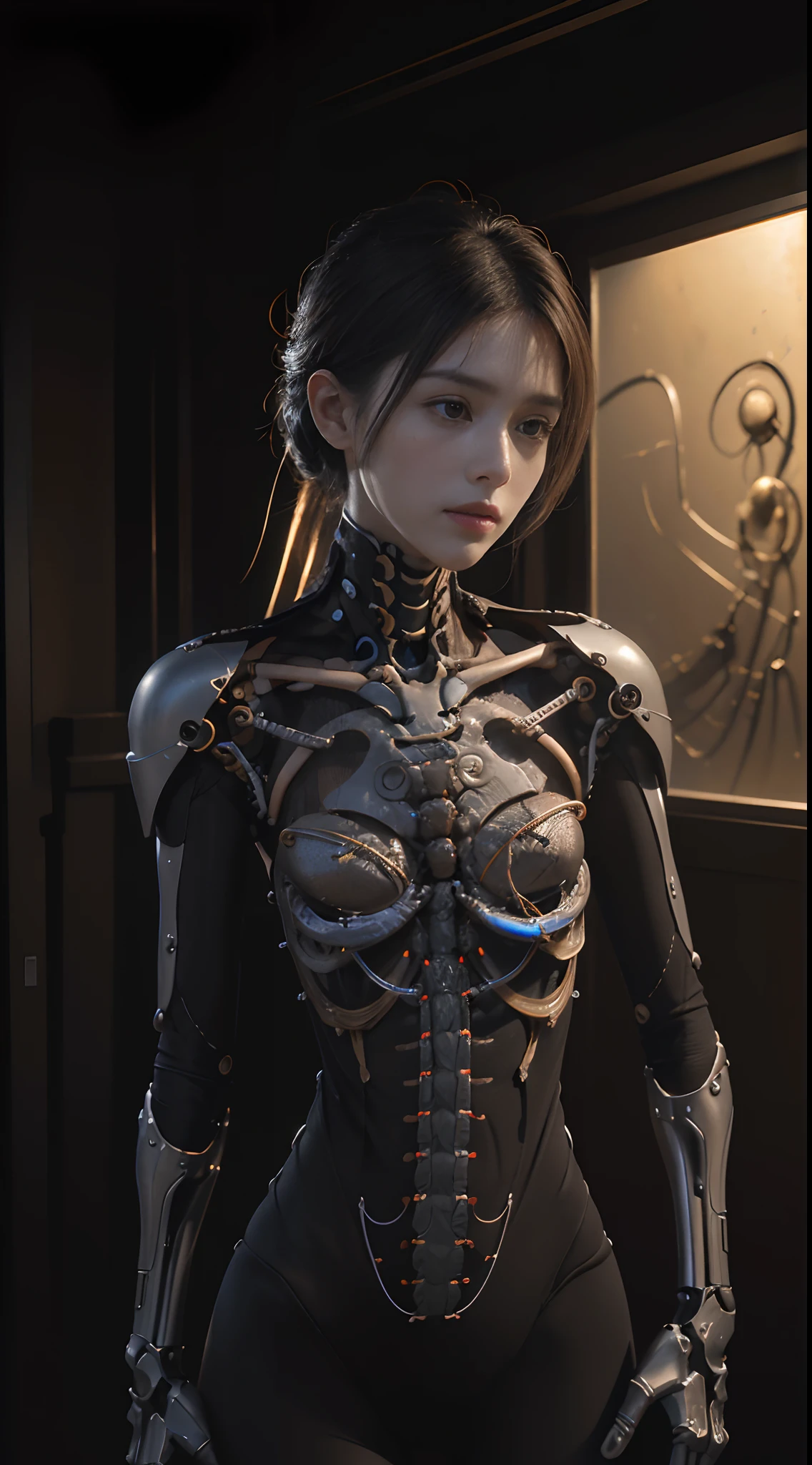 (Obra maestra, Calidad superior, La mejor calidad, Arte Oficial, Beauty and Aesthetics: 1.2), (1 girl: 1.3), muy detallado, De color, More Detailed ((Super detailed)), (Highly detailed CG illustration), (muy delicado y hermoso), (desde el frente), Luz de cine, ((1 mechanical girl)), soltero, complete, (Machine-made joints: 1.2), ((mechanical limbs)), (Many mechanical tentacles), (atado), (Verdadero), (Blood Vessels Attached to Tubes), (Mechanical vertebrae attached to the back) ,((cuerpo grueso:1.8,pechos enormes:1.6))((Mechanical cervical vertebrae attached to your neck)), (acostado boca abajo), (piernas abiertas), (inexpresivo, (alambres y cables conectados al cuello: 1.2), (alambres y cables conectados a la cabeza: 1.2) (Enfoque del personaje), Science-Fiction,(moco: 1.5)