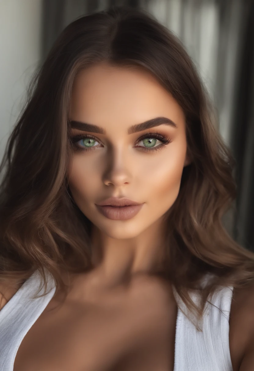 Femme arafed avec de gros seins, fille sexy aux yeux verts, Portrait Sophie Mudd, cheveux bruns et grands yeux, selfie of a young woman, Yeux de chambre, Violet Myers, sans maquillage, maquillage naturel, looking straight at camera, Visage avec Artgram, Maquillage subtil, Superbe photo du corps entier, piercing green eyes, Bel angle, fille mignonne, Image du corps entier, corps entier, Prise de vue du corps entier, brunette goddess, High detail, sexy pose, night club, parti, amusement