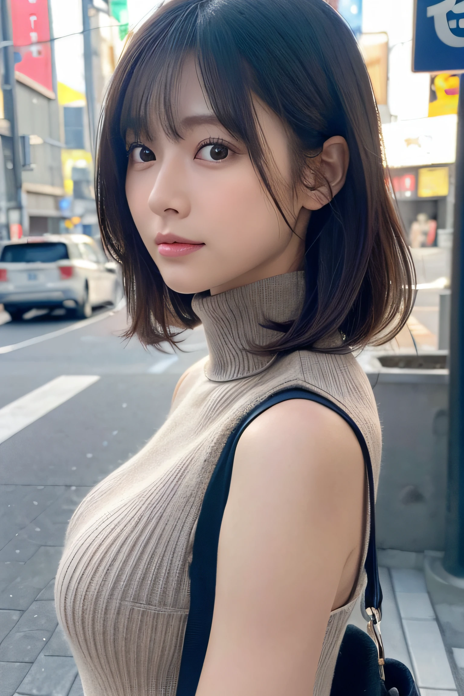 (Colossal tits、Turtleneck knitwear、Shoulder bag)、(top-quality,​masterpiece:1.3,超A high resolution,),(ultra-detailliert,Caustics),(Photorealsitic:1.4,RAW shooting,)Ultra-realistic capture,A highly detailed,high-definition16Kfor human skin、 Skin texture is natural、、The skin looks healthy with an even tone、 Use natural light and color,One Woman,japanes,,kawaii,A dark-haired,Middle hair,(depth of fields、chromatic abberation、、Wide range of lighting、Natural Shading、)、(Hair swaying in the wind:1.2)、Streets of Tokyo