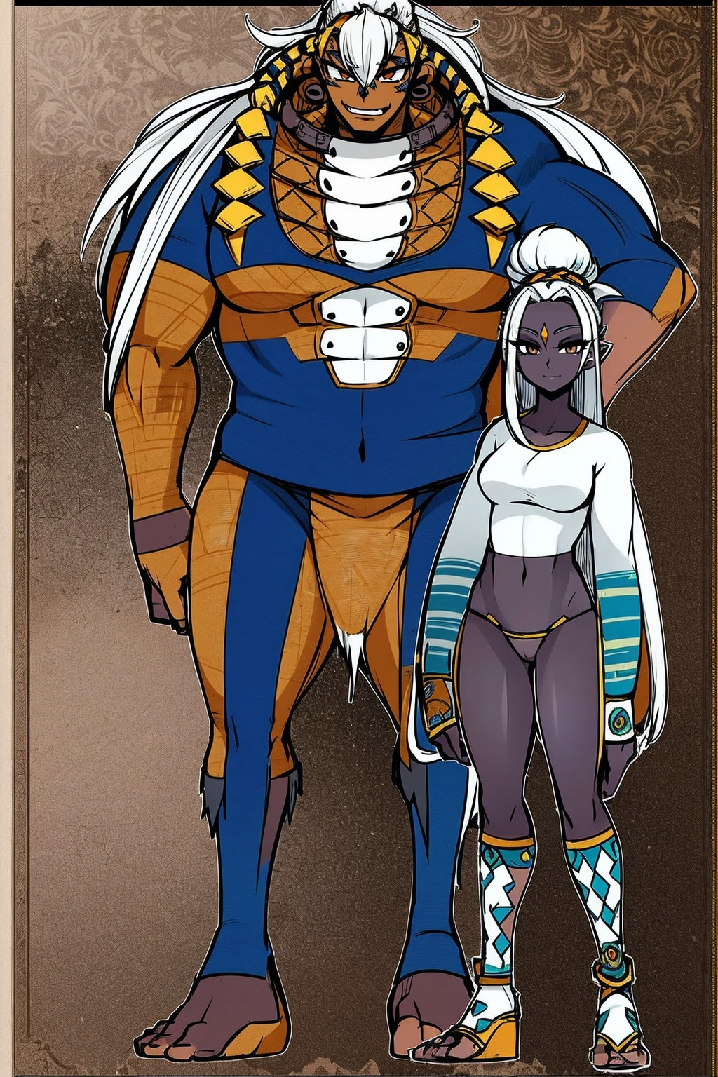 Ebony skinned female with white dreadlocks, thicc, wearing tribal warrior outfit, full body, standing, full body