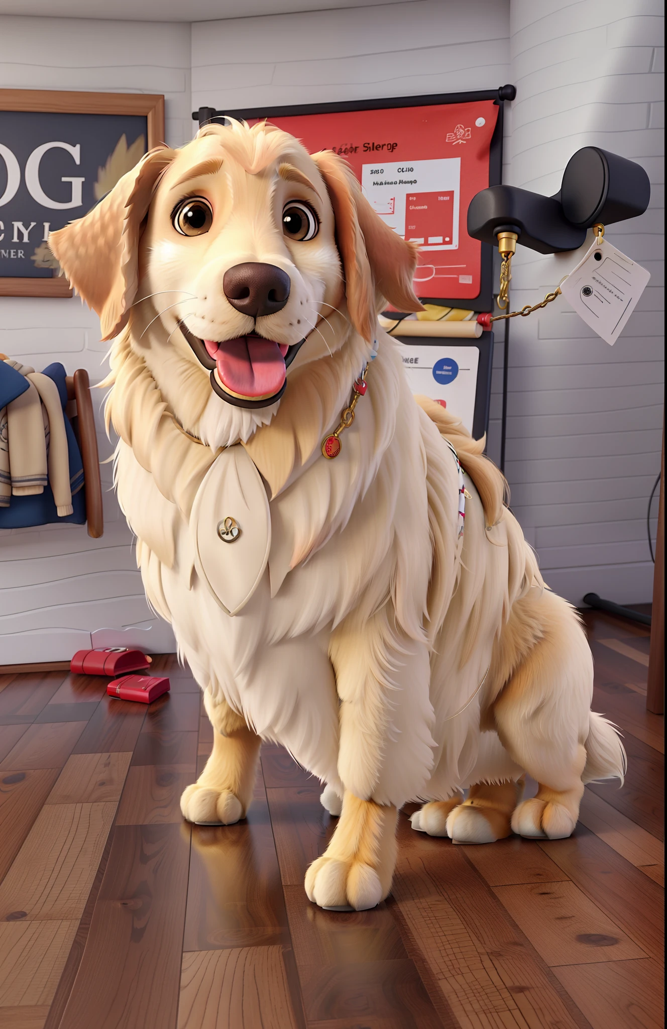 A female retriver golden breed dog with long coat. Em alta qualidade