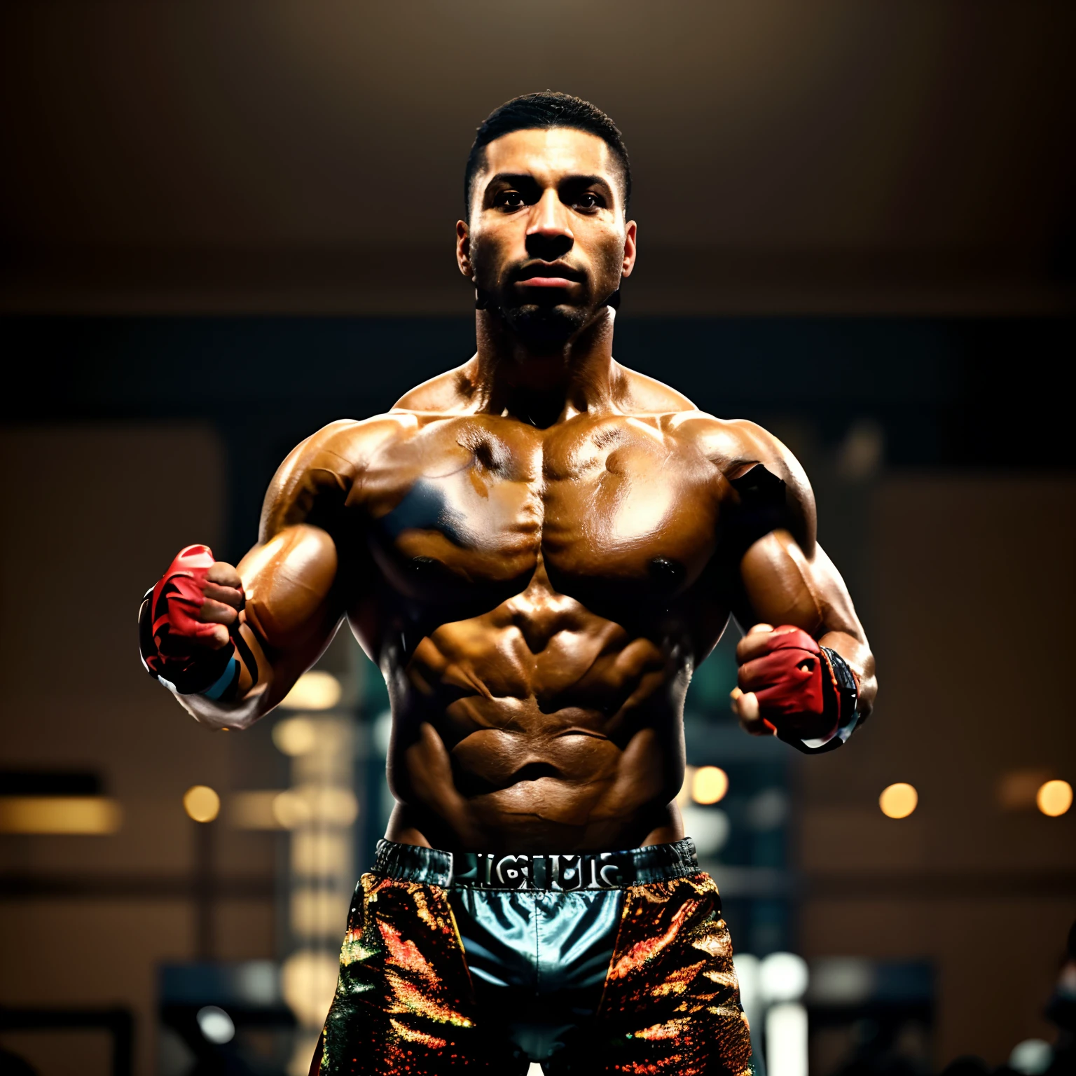 "a man,brown color,muscular,boxing stance,(best quality,4k,8k,highres,masterpiece:1.2),ultra-detailed,realistic,studio lighting,vivid colors,physically-based rendering,bokeh,portrait"