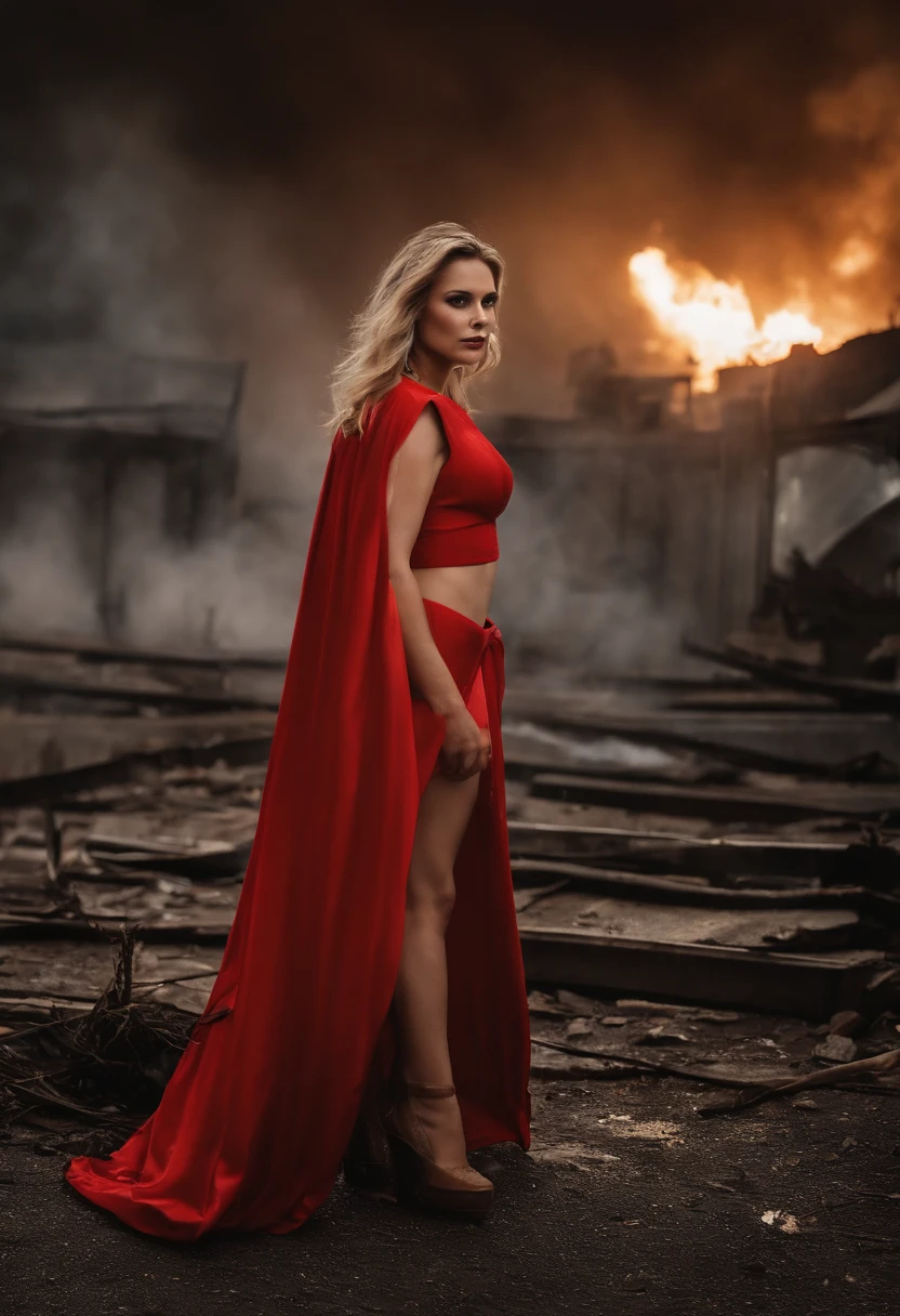 night.
dark storm clouds.
pouring rain.
downpour. The battle against the alien creature had ended momentarily. A 10 block radius of downtown was in ruins with collapsed and half destroyed buildings smoldering rubble, huge fires, smoke and huge explosions. (climbing over the debris is the beautiful 18 yo blonde haired teenage peggy lipton) stunned and terrified her (beautiful big eyes, intense pornstar make-up, smokey eyeshadow, mascara and eyeliner, ultra glossy red lipstick are smeared from the intense battle and tears roll down her cheeks flushed with terror).
Her large breasts heave as she gasps. her powers are at low ebb as she lifts debris searching for her enemy..
wearing a skintight, sheer, translucent, skyblue crop top long sleeve shirt with supergirl logo, a red satin cape flapping in the wind, underboob cleavage and a bare midriff and skyblue micro-thong camel-toe panties with yellow trim, she now felt vulnerable; exposed. Her costume now underscored her female beauty: thigh gap, showing her vulva pussy-wedgie and
red pvc latex thigh high stiletto boots trembling from her weakened legs. she felt ashamed that the threat of danger and violence aroused her and her already sensitive pussy was leaking wetness. she climbs through the wreckage of the collapsed building debris. (her cape always flapping behind her in the wind.) dynamic expressive action hero poses. low-angle shot, cinematic shot, dynamic lighting, depth of field, wide-angle shot, over-the-shoulder shot, extreme angles, handheld shot, dramatic angle, extreme angle shot, muted color grading, dramatic angle, extreme angle shot, over-the-shoulder shot, handheld shot, wide-angle shot, extreme close-up, low-angle shot, high-angle shot, wide-angle shot, the camera has an ultra wide angle lens and is affixed to a drone which captures her dilemma from the most revealing angles as if controlled by a voyeur getting creepshots from below, from above, up close with wide angle distortion invading her space.
