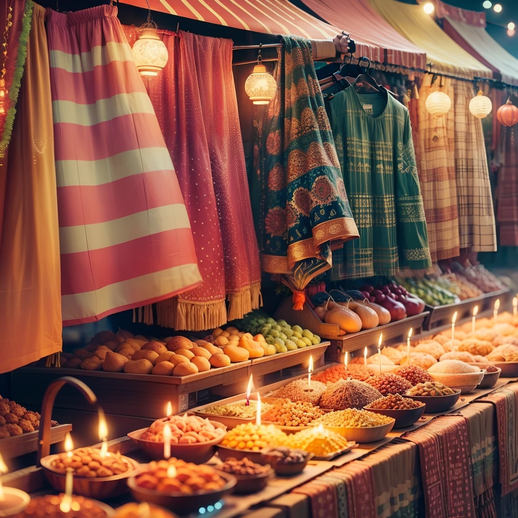 Explore the vibrant atmosphere of Diwali night bazaars, with lights enhancing the festive mood. --auto --s2