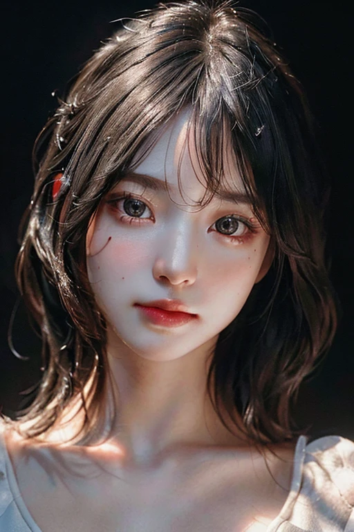 masterpiece, best quality, ultra-detailed, facing the camera head on, intricately detailed hyperdetailed, realistic, sharp features, highly detailed, sharp focus, perfect face, perfect face, perfect symmetrically perfect eyes, perfect full lips, flexible female form, cinematic, film light, hyper detailed, hyper realistic, dynamic studio lighting, nsfw, ((Dark background)), Sexy face, Facial expressions when receiving pleasure, straight Bangs, freckles,