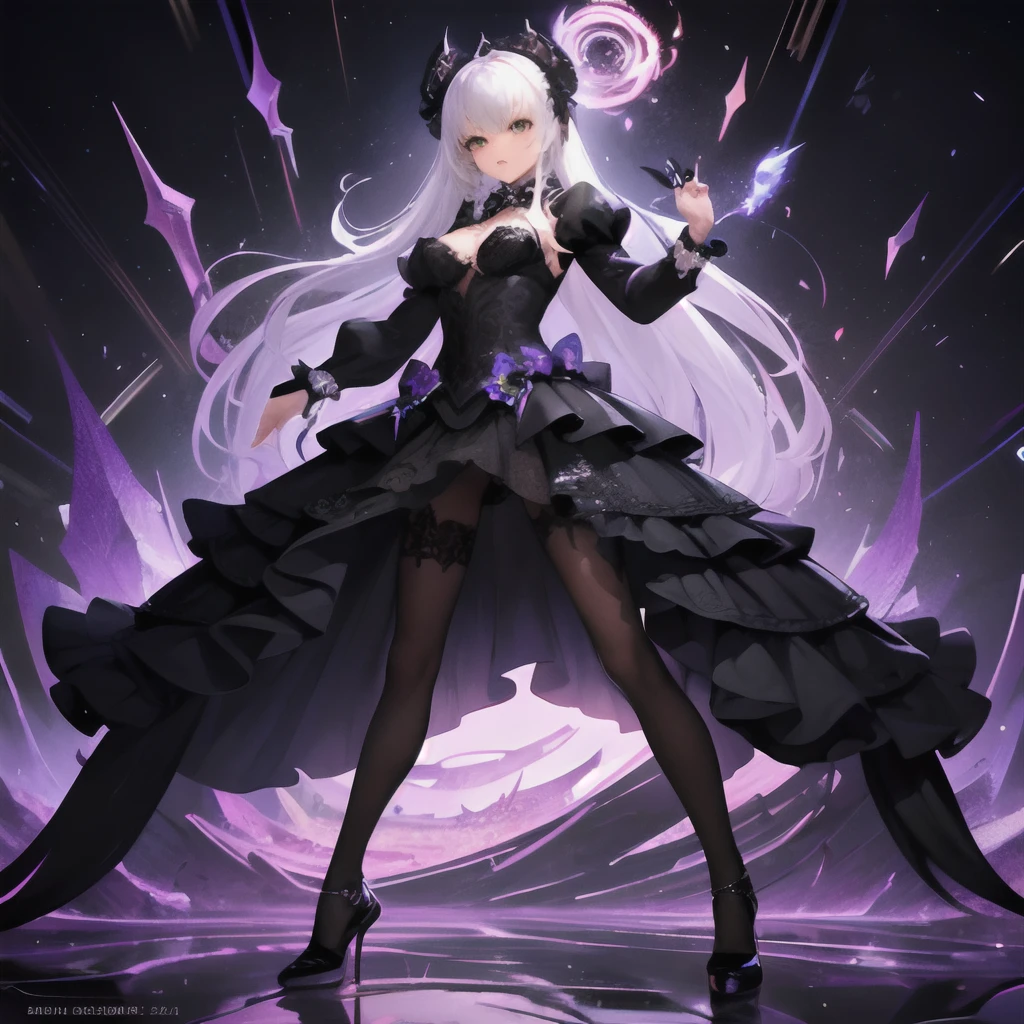 （tmasterpiece，top Quority，best qualtiy，offcial art，Beauty and aesthetics：1.2），Extremely detailed，（s fractal art：1.3），Extremely colorful，Most detailed，1girll，Black dress，high-heels，black pantyhoses