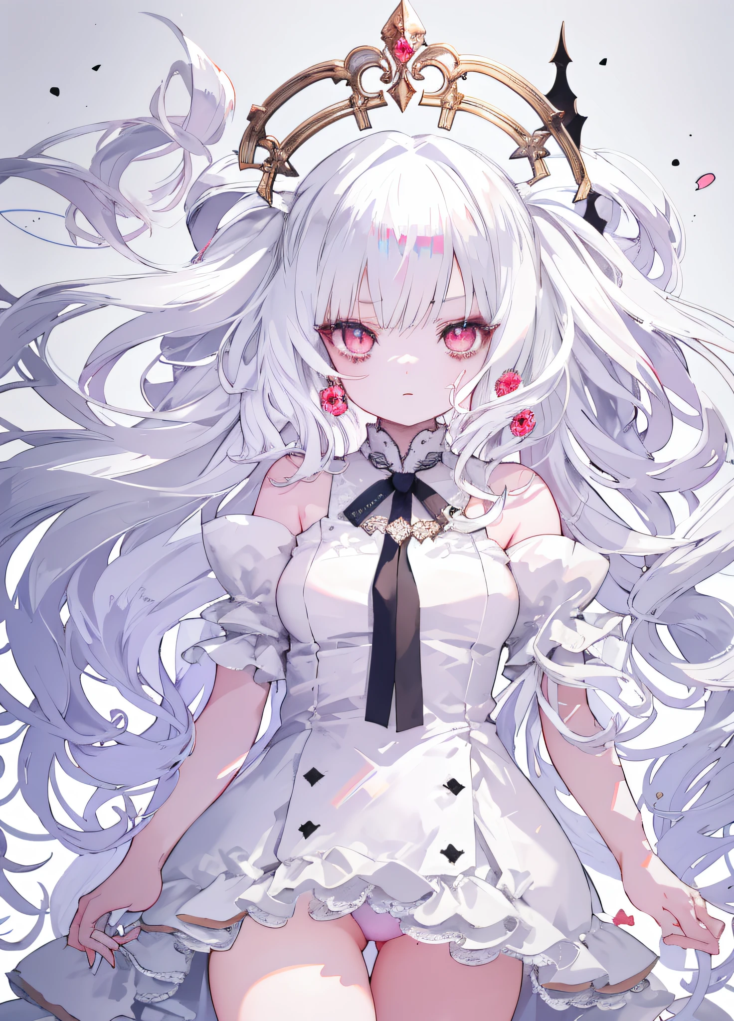 1girll, 独奏， Red Eyes，white haired god，Long whit hair，head gear，Best Shadow, shallowdepthoffield, stunningly beautiful girl, Petite, Delicate, beautiful attractive face, masutepiece, Best Quality,Sprinkle with artistic loli,(((NSFW)))