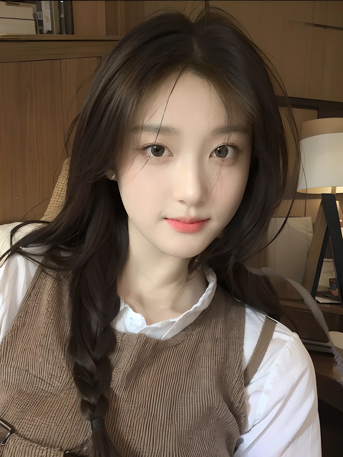 there is a woman that is sitting down with a cell phone, Yoshitomo Nara, young cute wan asian face 20 years old