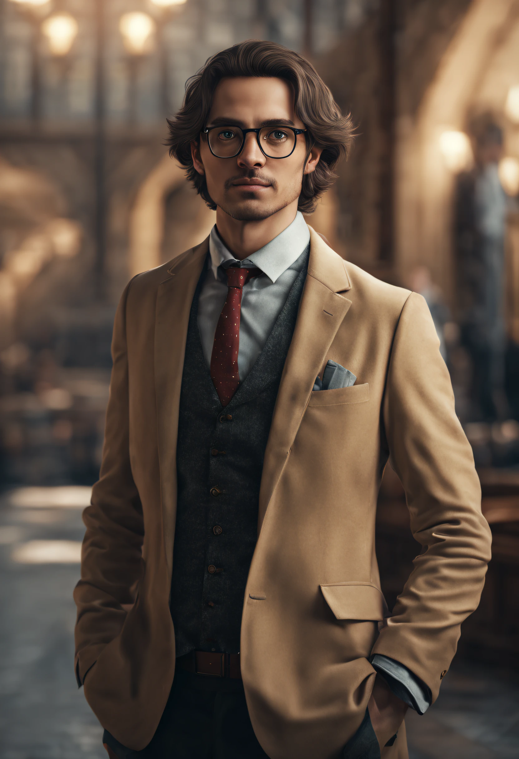 young professor realistic, facing camera, cinematic, photographer, 8k
