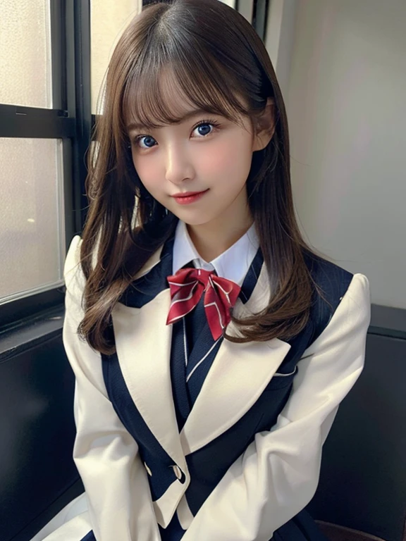 ((Best of the highest quality, 8k, Masterpiece: 1.3, raw photo)), Sharp focus: 1.2, (1 AESPA girl: 1.1), (Solo: 1.18), (realistic, photo-realistic:1.37), face focus, cute face, finely eyes, (Small breasts, flat chest, Thigh: 1.3), (wearing blazer school uniform dress:1.32), (multilayer-skirt), ((ribbon, frills):1.38), (thigh boots:1.2), short messy hair, updo, (sitting on bed, spread legs, garden: 1.32)