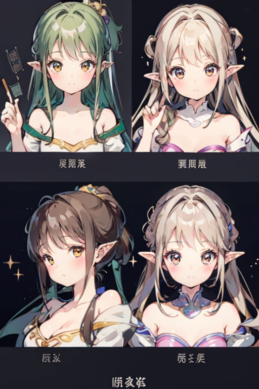 Best Quality、CharacterDesignSheet、You can use magic、elvish、faces、shot from top、Draw carefully、Draw well、A detailed eye、sparkly eyes