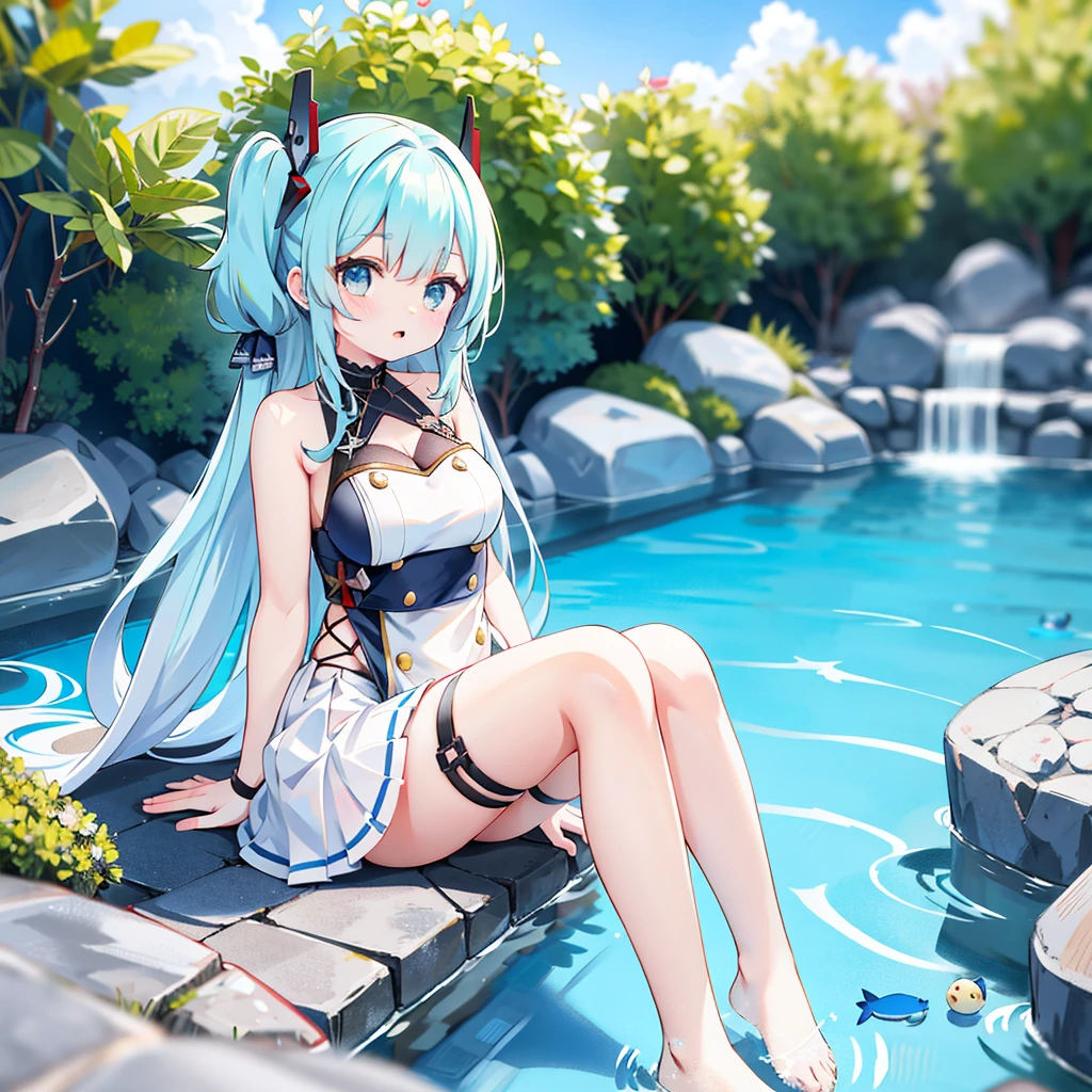 Anime characters sit on rocks in pools, double tails, azur lane style, two beautiful anime girls, 《azur lane》role, trending on cgstation, Highest rated on Pisif, next to a pool, Pisif, Kantai collection style, trending on artstation pixiv, at pixiv, Anime girls