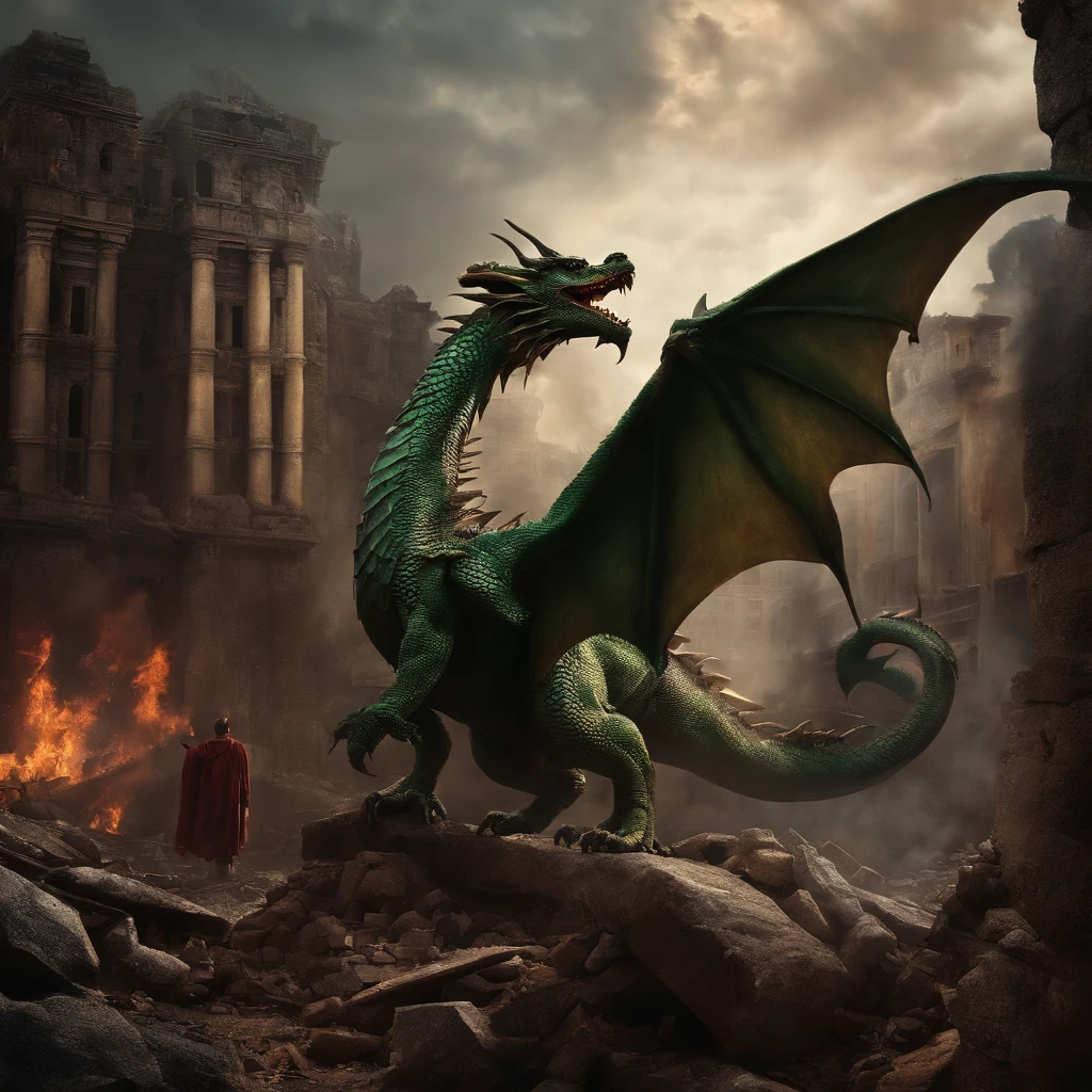 The dragon fell in a city destroyed by war